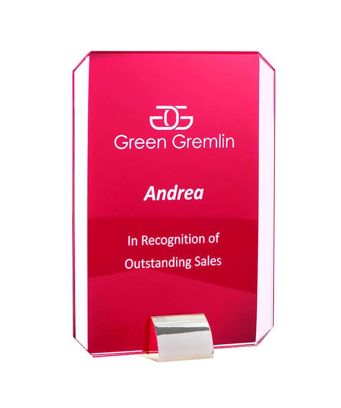 Soporte rectangular de cristal rojo/plata