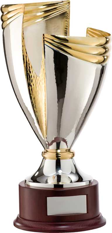 2-Tono Plata & Chapado en oro Copa trofeo hecho a mano Base de madera