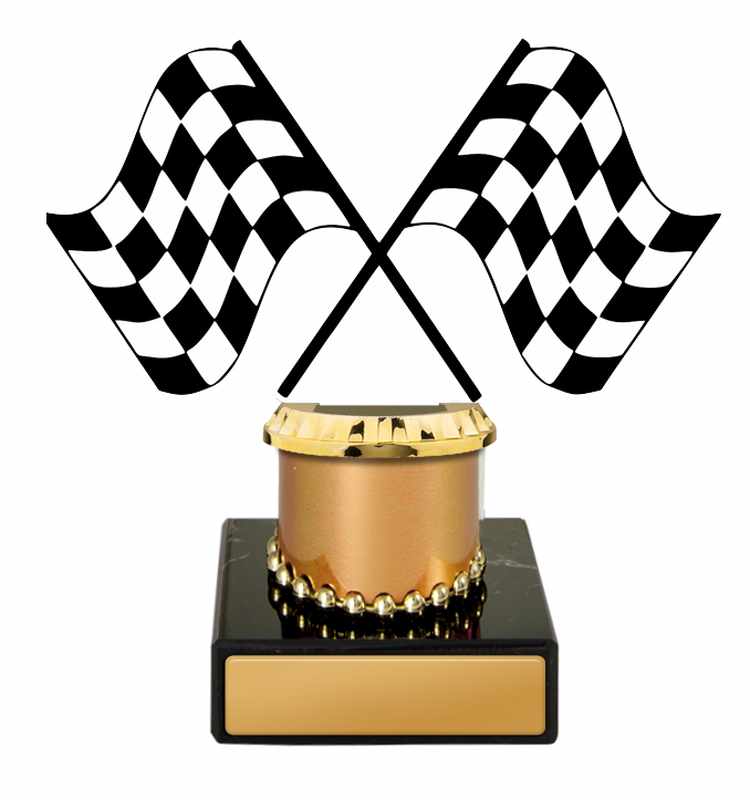 Figurilla de automovilismo sobre columna