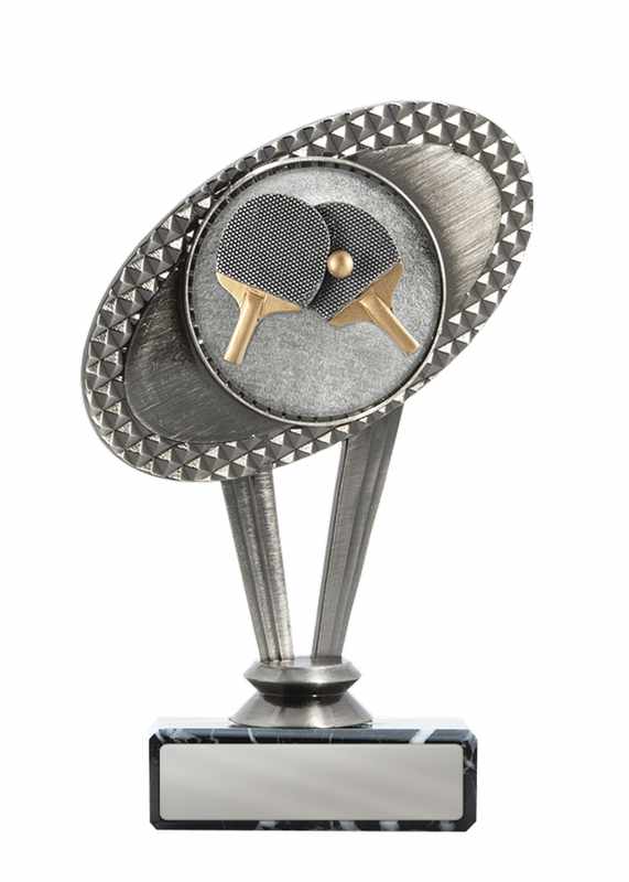 Base metálica con tema de tenis de mesa